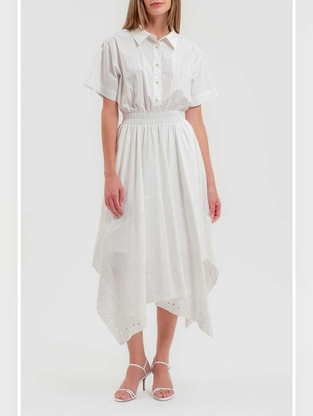 Zoe And Claire Cotton Blend White Elastic-Waist Shirt Dress XS NWT